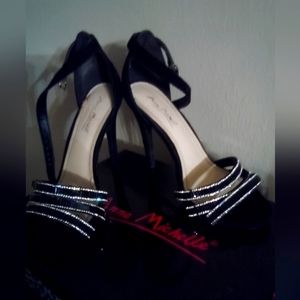 Women black with rhinestone heels